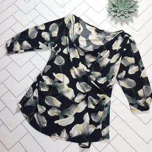 Worthington Watercolor Floral Career Faux Wrap Top